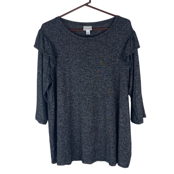 Ava & Viv Plus Size 1X Ruffled Shoulder 3/4 Sleeve Gray EUC - Picture 2 of 8